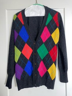 Autumn Cashmere Charcoal Argyle Cardigan with Multicolor Diamonds